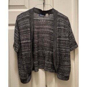 Basic Editions Cardigan Open Front Bolero Womens Large Black USA Made Loose Knit